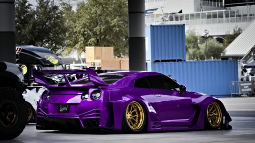 Modified Purple Nissan GT-R Widebody with Gold Wheels 4K Wallpaper
