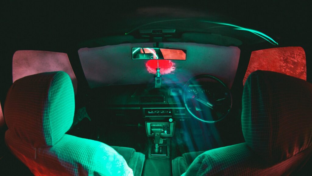 Neon Cyberpunk JDM Car Interior Night Drive 4K Wallpaper