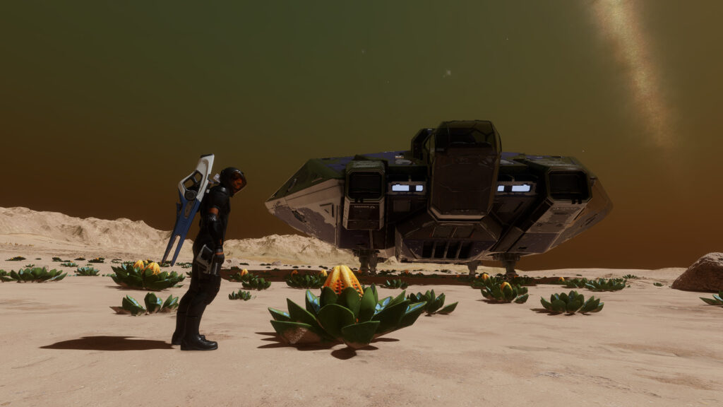 Futuristic Explorer and Spaceship on Alien Planet Surface 4K Wallpaper