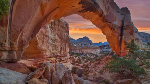 Breathtaking Hickman Natural Bridge Sunset Landscape 4K PC Wallpaper