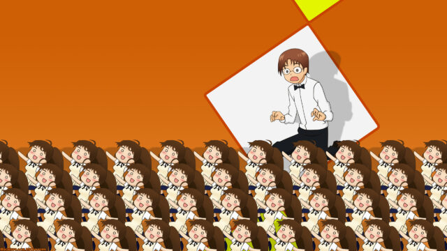 Funny Anime Schoolboy and Crowd of Girls Desktop Wallpaper