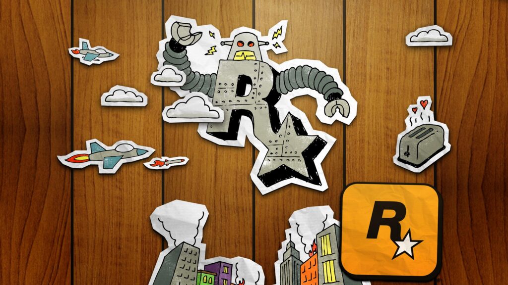 Rockstar Games Doodle Art Wooden Background 4K Wallpaper