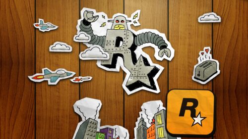 Rockstar Games Doodle Art Wooden Background 4K Wallpaper
