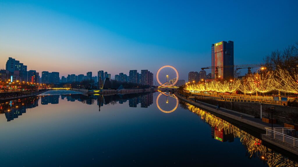 Stunning Tianjin Eye Ferris Wheel City Skyline Night 4K PC Wallpaper