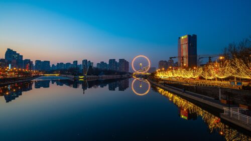 Stunning Tianjin Eye Ferris Wheel City Skyline Night 4K PC Wallpaper