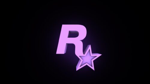 Minimalist Rockstar Games Logo in Glowing Purple 4K PC Wallpaper
