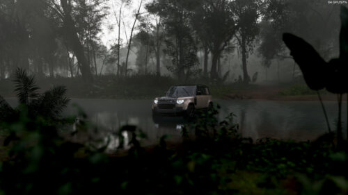 Land Rover Defender Off Roading in Misty Jungle Forest PC Wallpaper