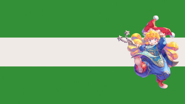 Cute Anime Girl with Magical Staff Christmas Style Desktop Wallpaper