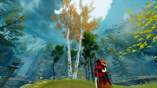 Stunning Anime Archer in Autumn Forest Landscape PC Wallpaper