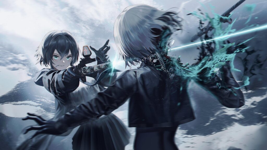 Anime Girl Sci-Fi Combat Duel Cybernetic Action Desktop Wallpaper