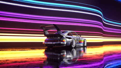 Stunning RWB Porsche 911 with Neon Light Trails Background 4K PC Wallpaper