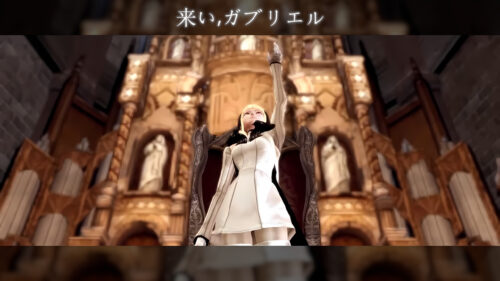 Anime Girl Reaching Towards Light in Cathedral PC Wallpaper