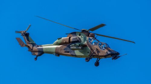 Military Eurocopter Tiger Attack Helicopter in Flight Desktop Wallpaper
