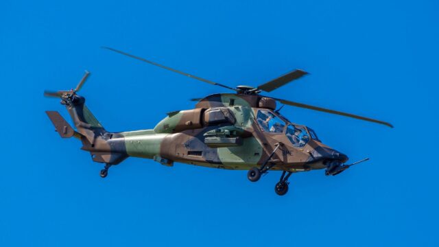 Military Eurocopter Tiger Attack Helicopter in Flight Desktop Wallpaper
