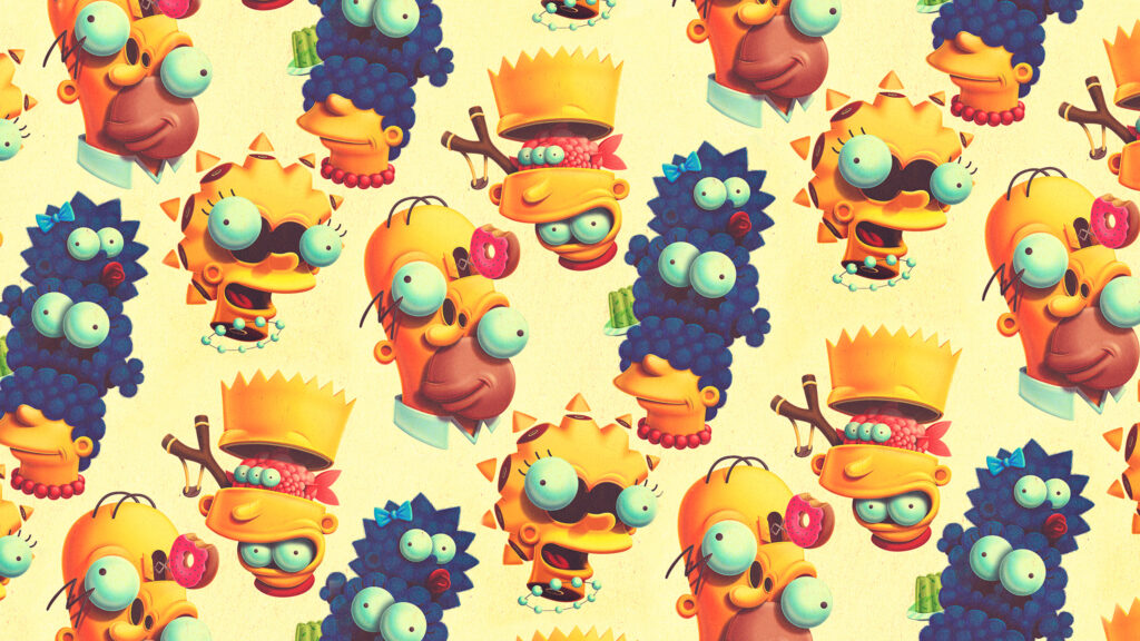 Surreal Simpsons Character Mashup Pattern 4K Desktop Wallpaper