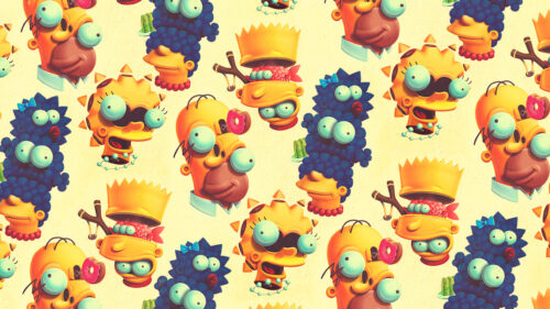 Surreal Simpsons Character Mashup Pattern 4K Desktop Wallpaper