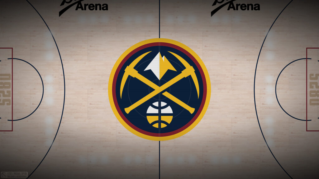 Denver Nuggets Logo on Basketball Court Floor 4K PC Wallpaper