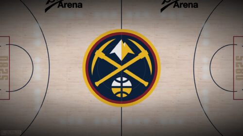 Denver Nuggets Logo on Basketball Court Floor 4K PC Wallpaper