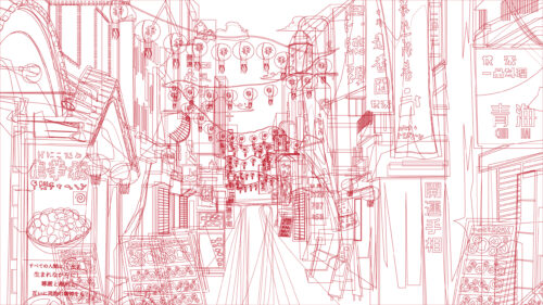 Abstract Japanese Streetscape Line Art Red Minimalist 4K Wallpaper