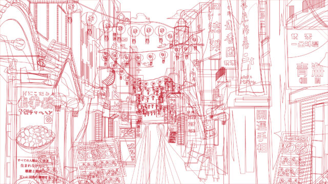 Abstract Japanese Streetscape Line Art Red Minimalist 4K Wallpaper