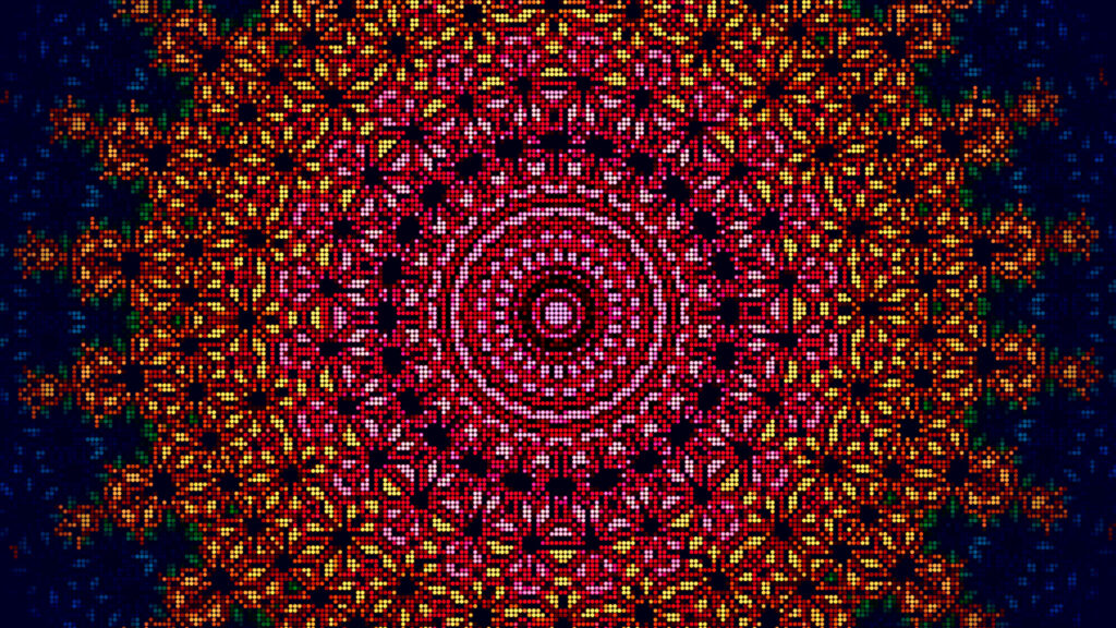 Vibrant Red and Orange Pixelated Mandala Abstract 4K Wallpaper