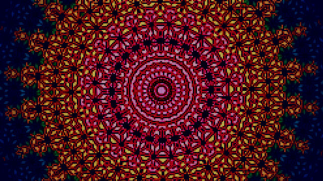 Vibrant Red and Orange Pixelated Mandala Abstract 4K Wallpaper