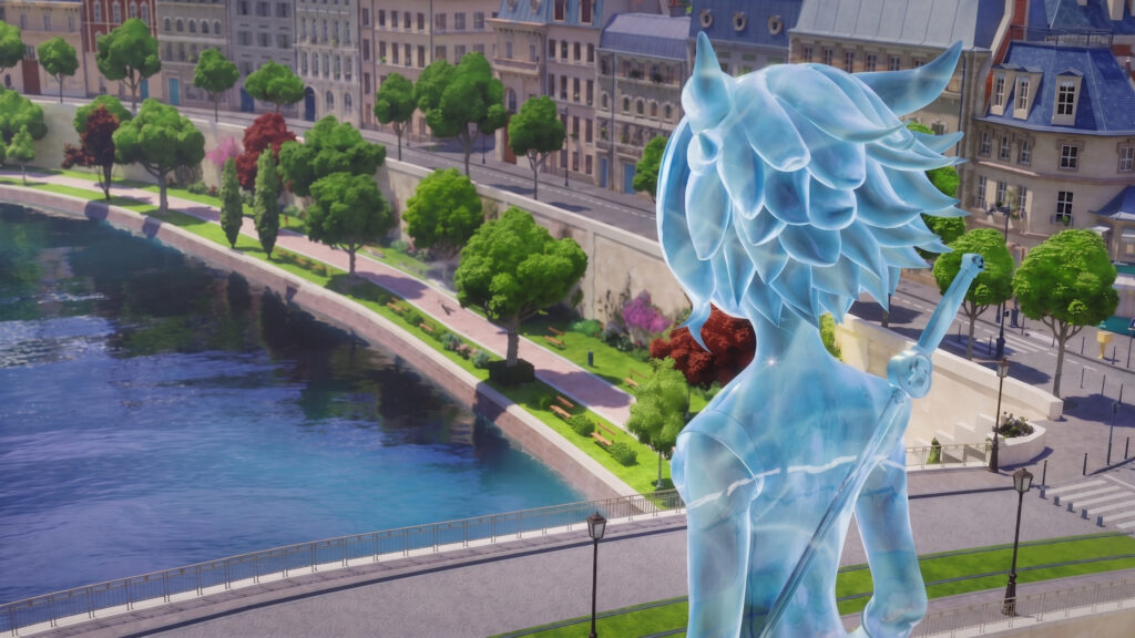 Transparent Crystal Anime Character Overlooking Paris Cityscape 4K Wallpaper