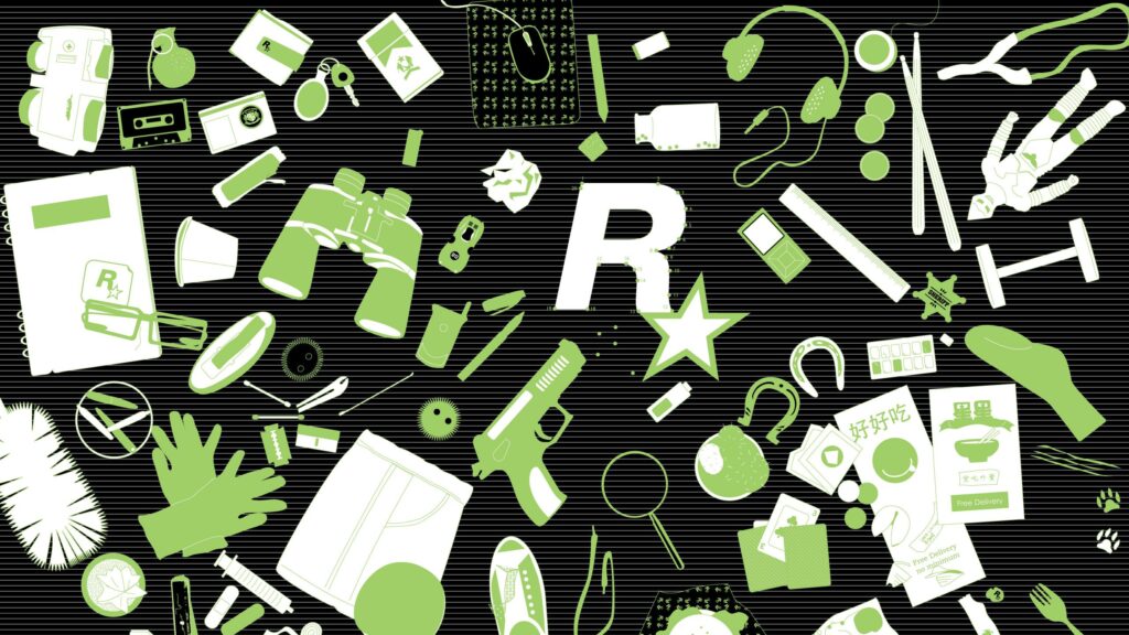 Minimalist Rockstar Games Iconic Objects Black and Green 4K PC Wallpaper