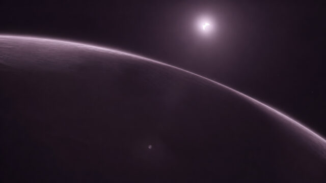Minimalist Purple Space Eclipse Planet Horizon 4K Wallpaper