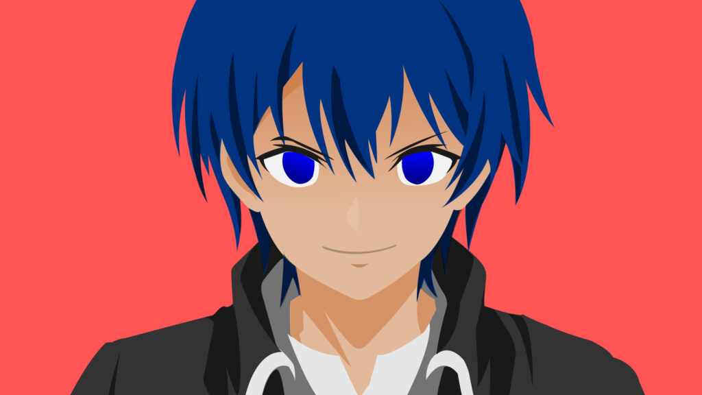 Minimalist Anime Boy with Blue Hair and Bright Eyes PC Wallpaper