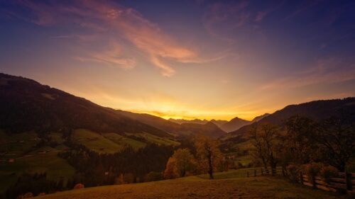Breathtaking Golden Hour Mountain Valley Sunset Desktop Wallpaper
