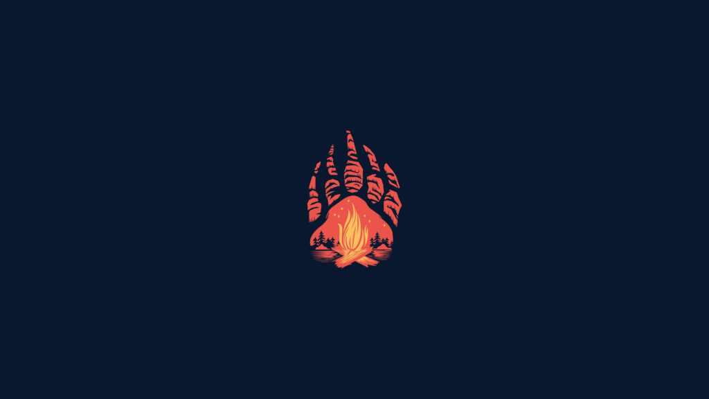 Minimalist Bear Paw Campfire Silhouette 4K PC Wallpaper