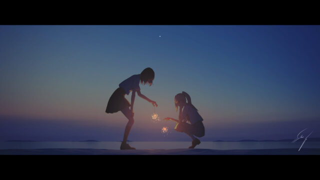 Anime Girls Playing with Sparklers at Twilight PC Wallpaper