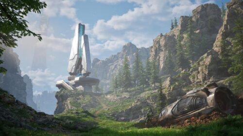 Master Chief Exploring Halo Infinite Landscape 4K Desktop Wallpaper