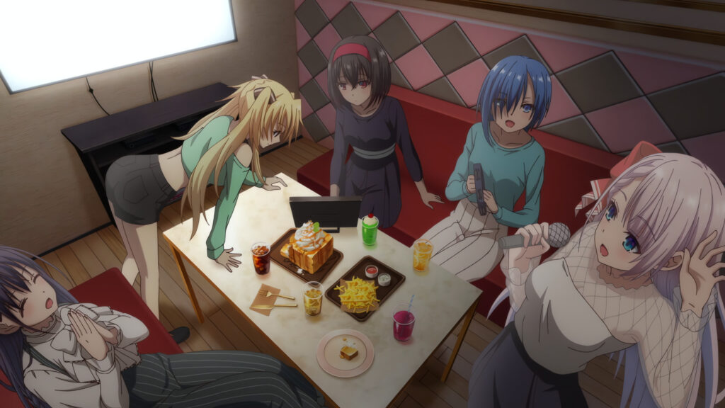 Anime Girls Having Fun at Karaoke Party Desktop Wallpaper