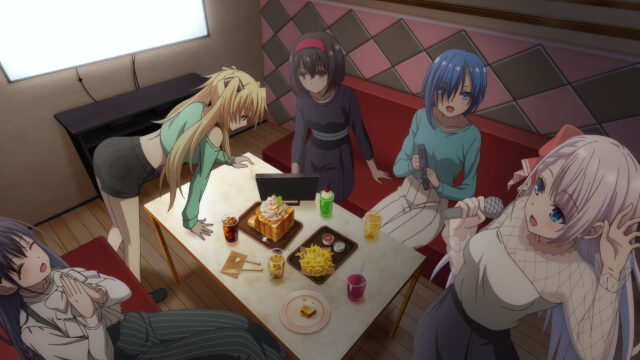 Anime Girls Having Fun at Karaoke Party Desktop Wallpaper