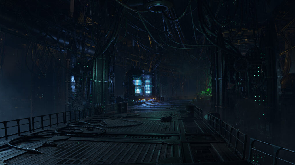 Dark Industrial Sci-Fi Laboratory Corridor 4K PC Wallpaper