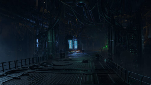 Dark Industrial Sci-Fi Laboratory Corridor 4K PC Wallpaper