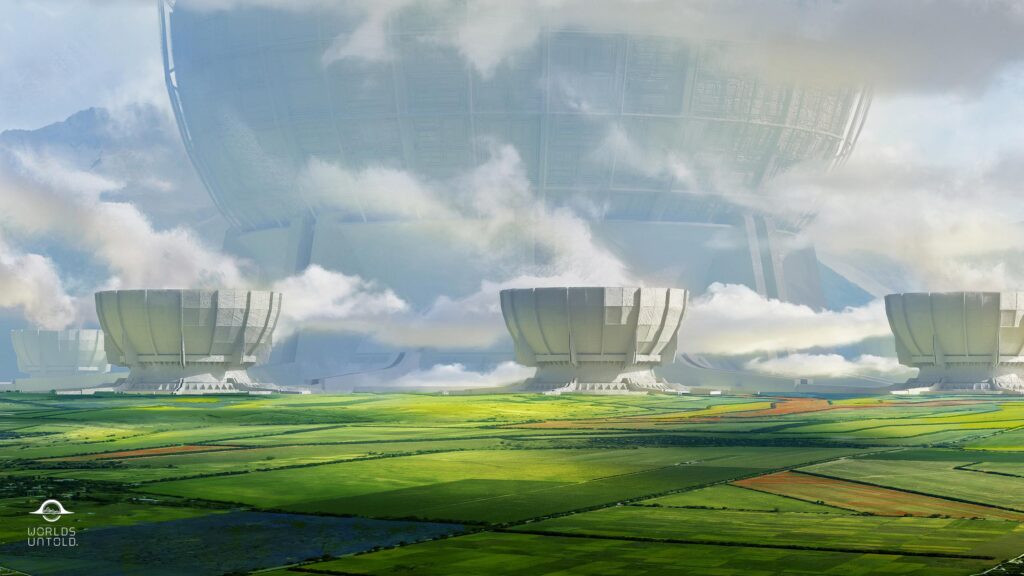 Futuristic Sci-Fi Landscape with Giant Structures PC Wallpaper