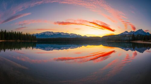 Breathtaking Sunset Over Mirror Lake Mountain Reflection 4K Wallpaper