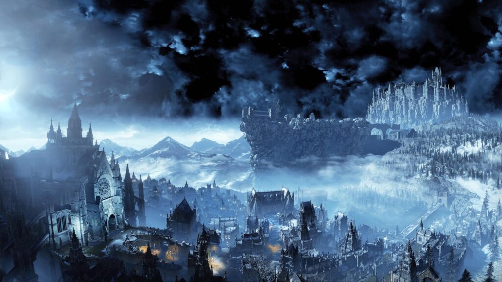 Epic Dark Fantasy Medieval Castle City Landscape 4K Wallpaper