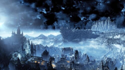 Epic Dark Fantasy Medieval Castle City Landscape 4K Wallpaper