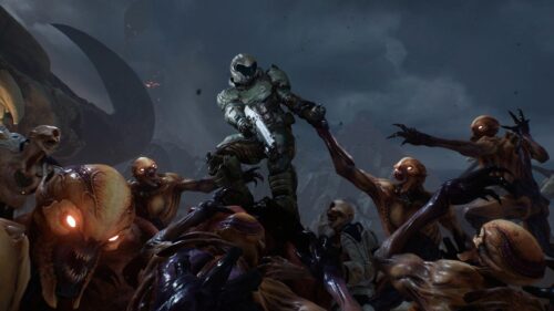 Doom Slayer Fighting Demons Gaming Wallpaper 4K Desktop Background
