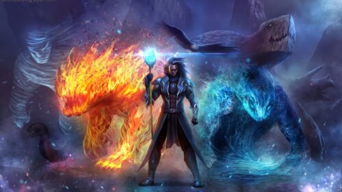 Stunning Elemental Magic Burst of Fire Water Earth and Air 4K Desktop Wallpaper