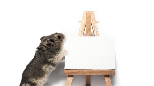 Cute Hamster Artist with Canvas Easel Minimalist 4K Wallpaper