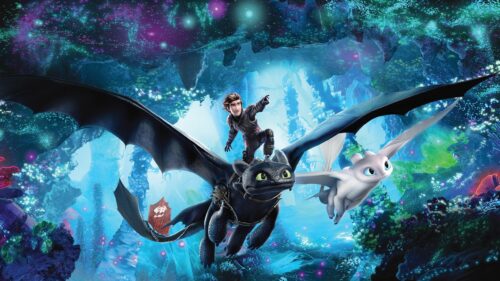 Epic How to Train Your Dragon Hiccup and Toothless Flying Over Berk High Resolution Desktop Wallpaper