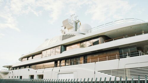 Luxury Lürssen Ona Mega Yacht Against a Clear Sky 4K Wallpaper