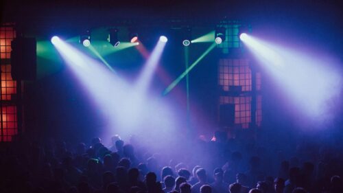 Concert Stage Lights and Crowd Party Atmosphere 4K Wallpaper