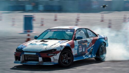 Drifting Nissan Silvia S15 Red Bull Racing Action 4K Wallpaper