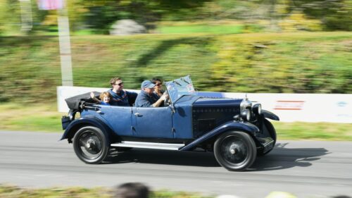 Vintage Blue Convertible Classic Car Driving Fast Desktop Wallpaper